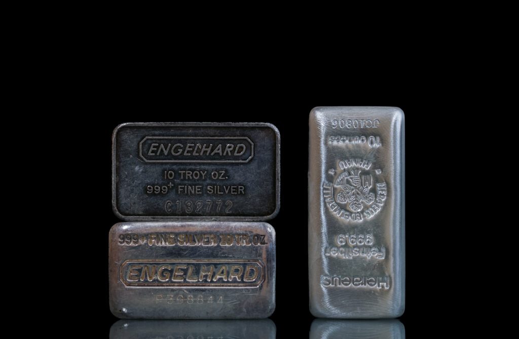 Three Engelhard .999 fine silver bars