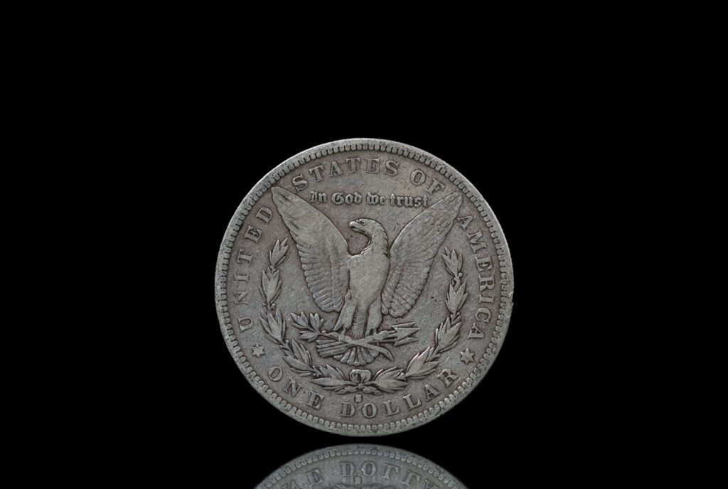Morgan silver dollar reverse on black background