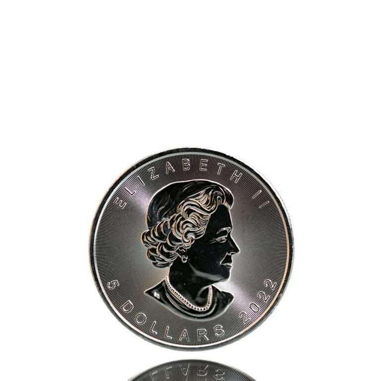 Silver five-dollar coin with female profile